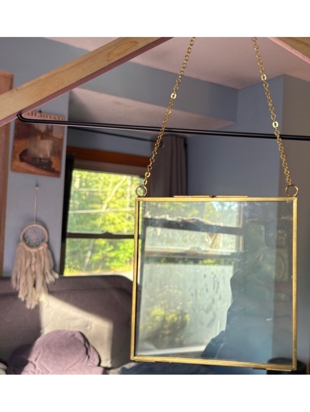 Brass hanging glass frame - 5” x 5”
